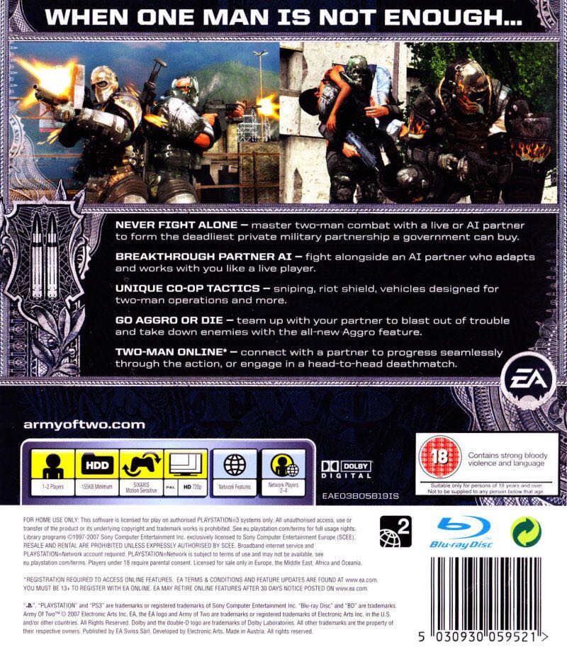 Army Of Two: - Sony PlayStation 3 (PS3) (Electronic Arts - 2) video game collectible [Barcode 02777726] - Main Image 2