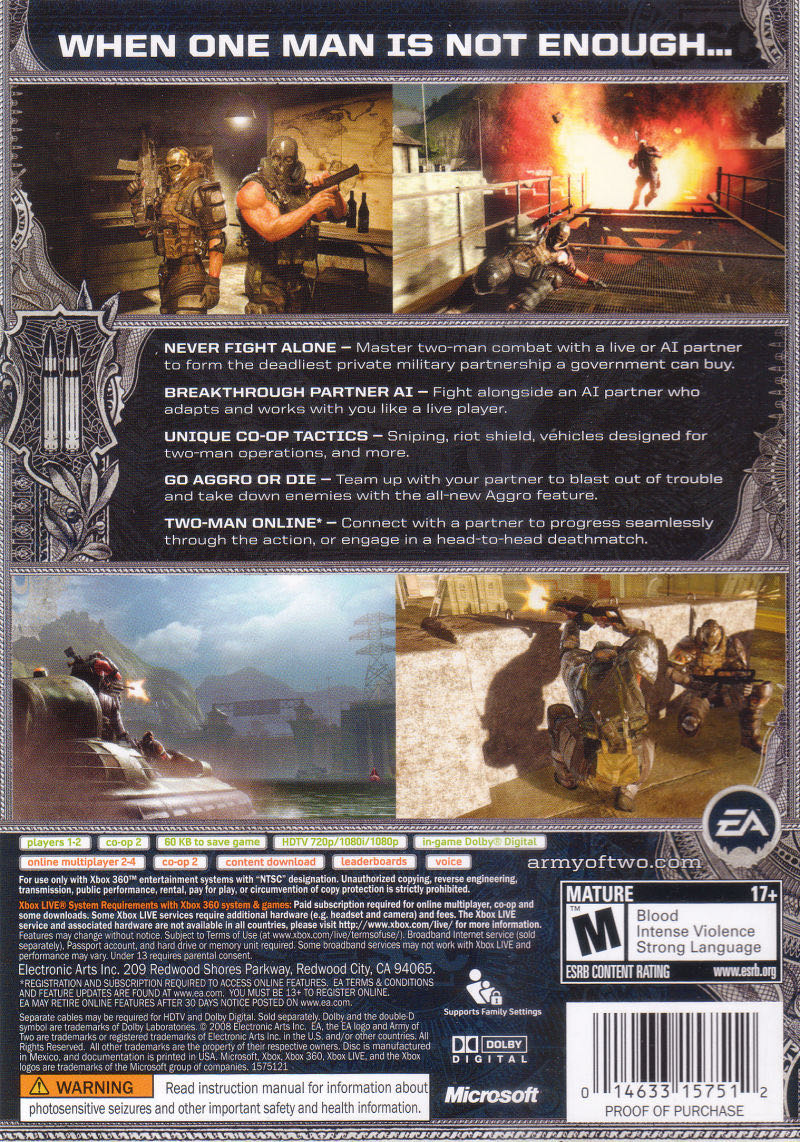 Army Of Two - Microsoft Xbox 360 (Electronic Arts/EA Games - 2) video game collectible [Barcode 5030930059019] - Main Image 2