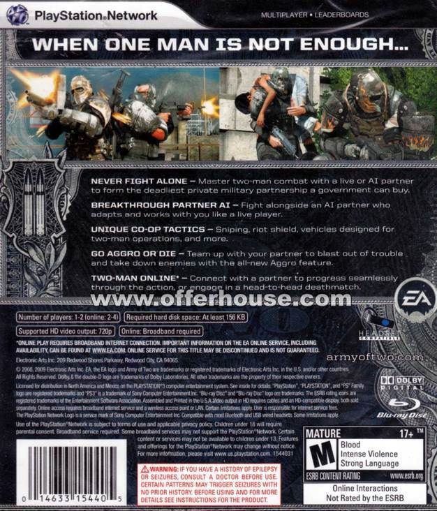 Army of Two - Sony PlayStation 3 (PS3) (Electronic Arts - 2) video game collectible [Barcode 5030930068394] - Main Image 2