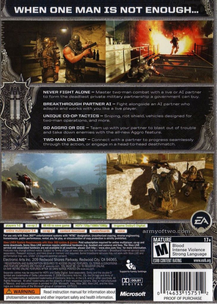 Army Of Two - Microsoft Xbox 360 (Electronic Arts/EA Games - 2) video game collectible [Barcode 5030934059015] - Main Image 2