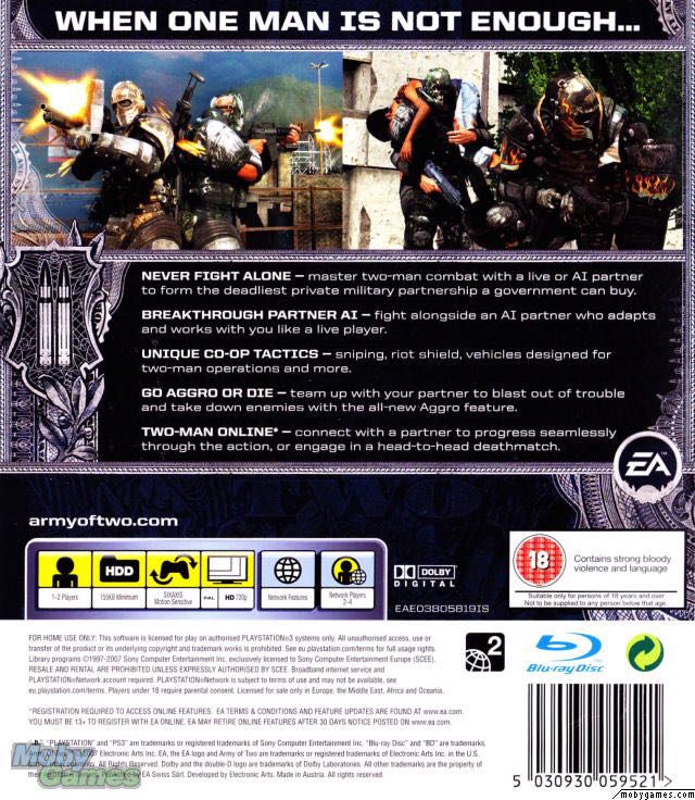 Army of Two - Sony PlayStation 3 (PS3) (Sony Computer Intertainment - 2) video game collectible [Barcode 5030934059527] - Main Image 2
