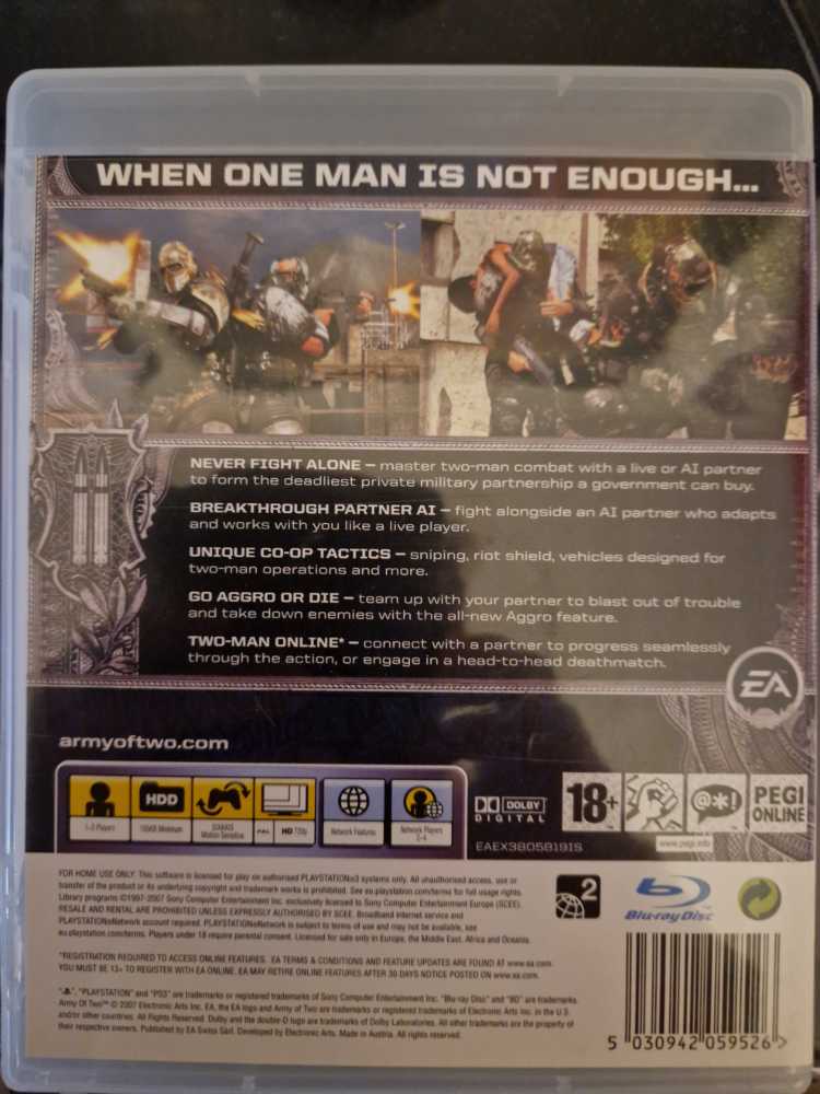 Army Of Two - Sony PlayStation 3 (PS3) (2) video game collectible [Barcode 5030942059526] - Main Image 2