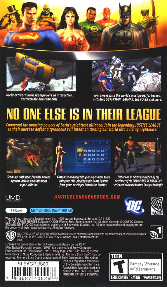 Justice League Heroes - Sony PlayStation Portable (PSP) (Snowblind Studios - 1) video game collectible [Barcode 788687400268] - Main Image 2