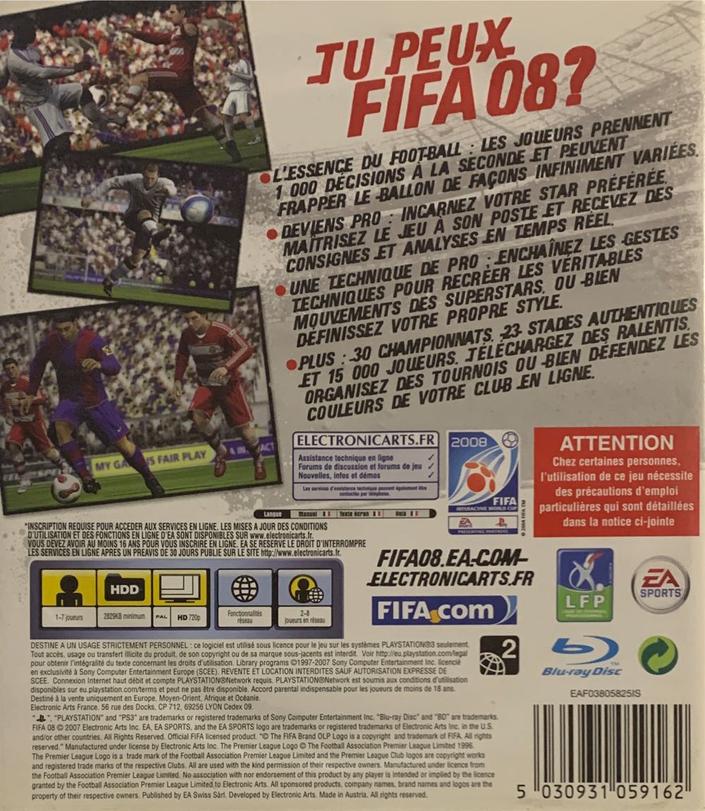 FIFA 08 - Sony PlayStation 3 (PS3) (EA Swiss Sarl - 1-7 / 2-8) video game collectible [Barcode 5030931059162] - Main Image 2