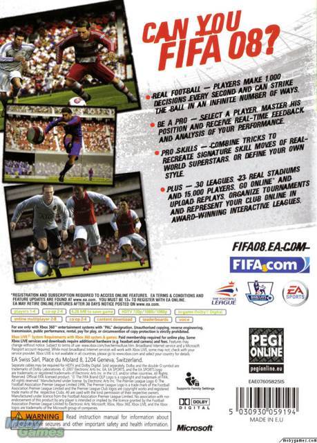 FIFA 08 - Microsoft Xbox 360 (Microsoft - 1-8) video game collectible [Barcode 5030932059192] - Main Image 2