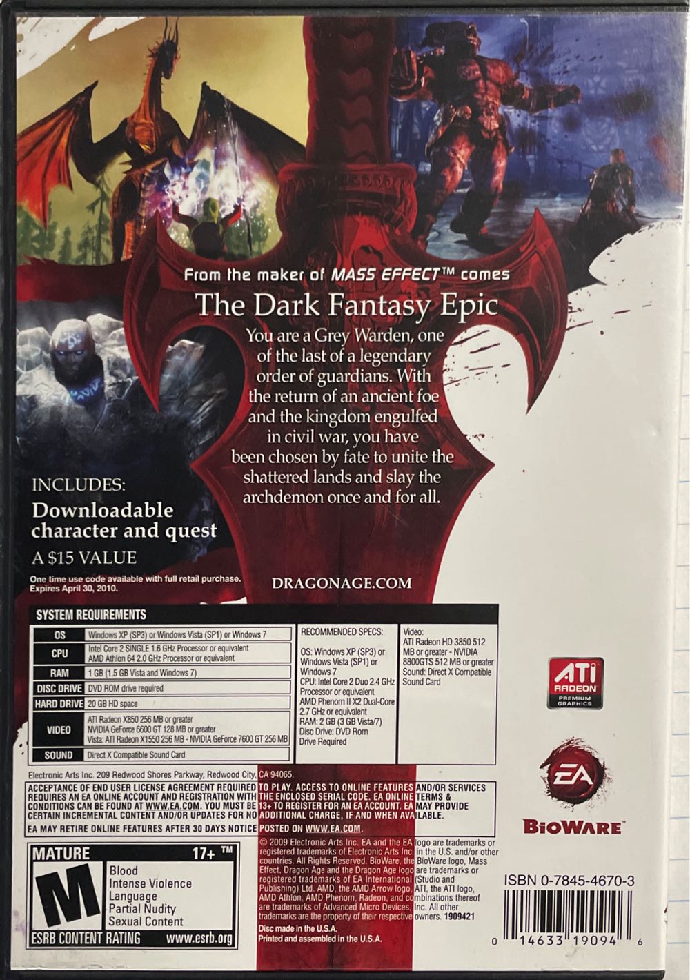 Dragon Age: Origins - PC (Electronic Arts/EA Games - 1) video game collectible [Barcode 014633190946] - Main Image 3