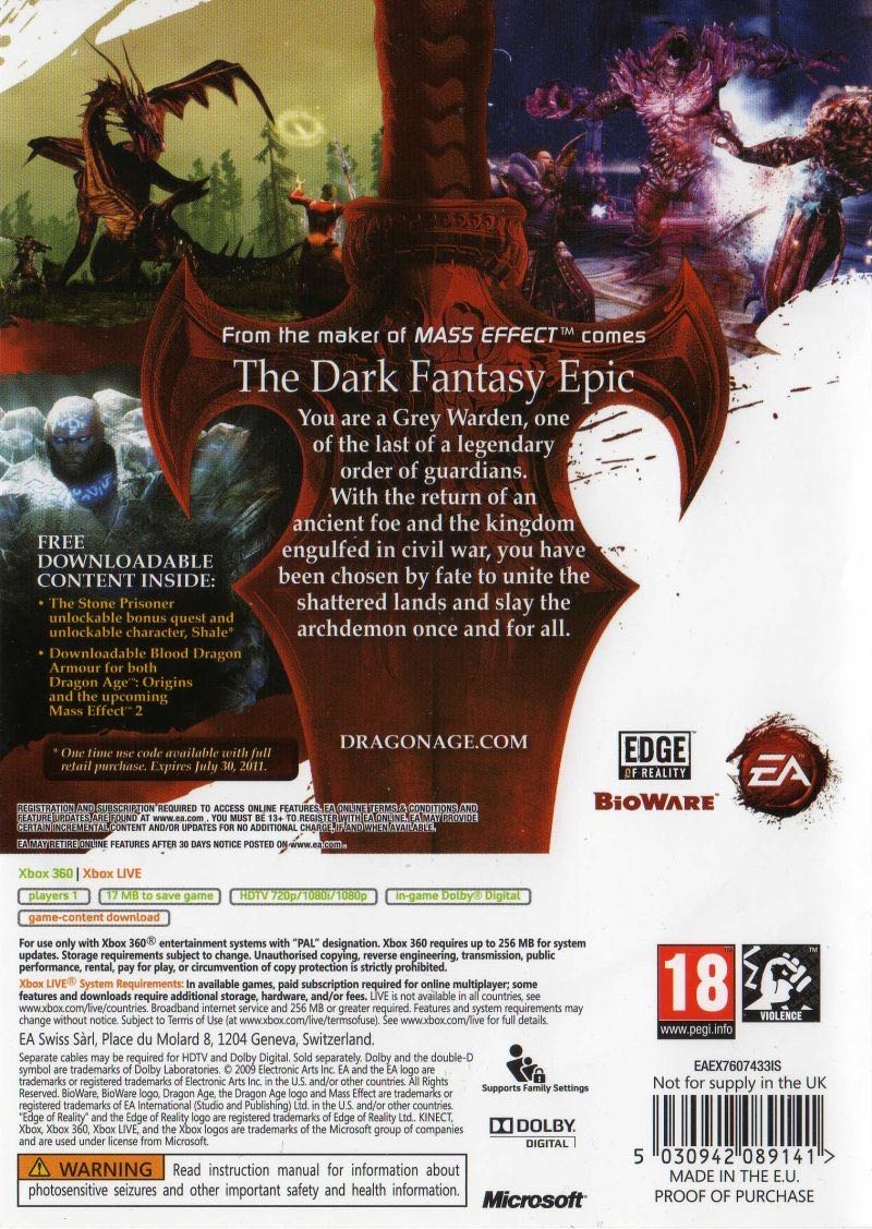 Dragon Age: Origins - Microsoft Xbox 360 video game collectible [Barcode 5030942078039] - Main Image 2