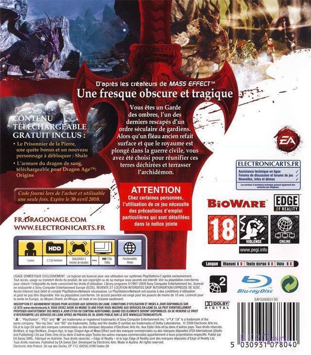 Dragon Age: Origins - Sony PlayStation 3 (PS3) (Electronic Arts/EA Games - 1) video game collectible [Barcode 5030942078046] - Main Image 2