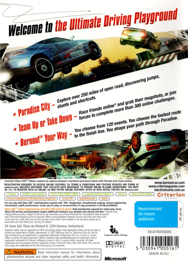 Burnout Paradise - Microsoft Xbox Live (Electronic Arts - 1) video game collectible [Barcode 0014633156393] - Main Image 2