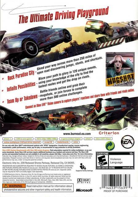 Burnout Paradise - Microsoft Xbox 360 (Electronic Arts/EA Games - 1) video game collectible [Barcode 014633156393] - Main Image 2