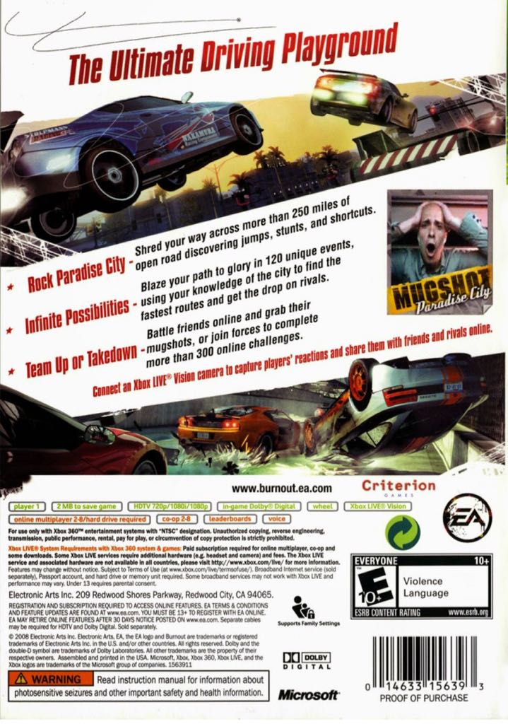 Burnout Paradise - Microsoft Xbox 360 ((EA) Electronic Arts - 2) video game collectible [Barcode 5030931055164] - Main Image 2