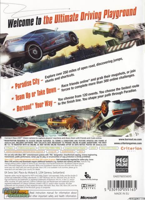 Burnout Paradise - Microsoft Xbox 360 (Electronic Arts - 1) video game collectible [Barcode 5030934055161] - Main Image 2