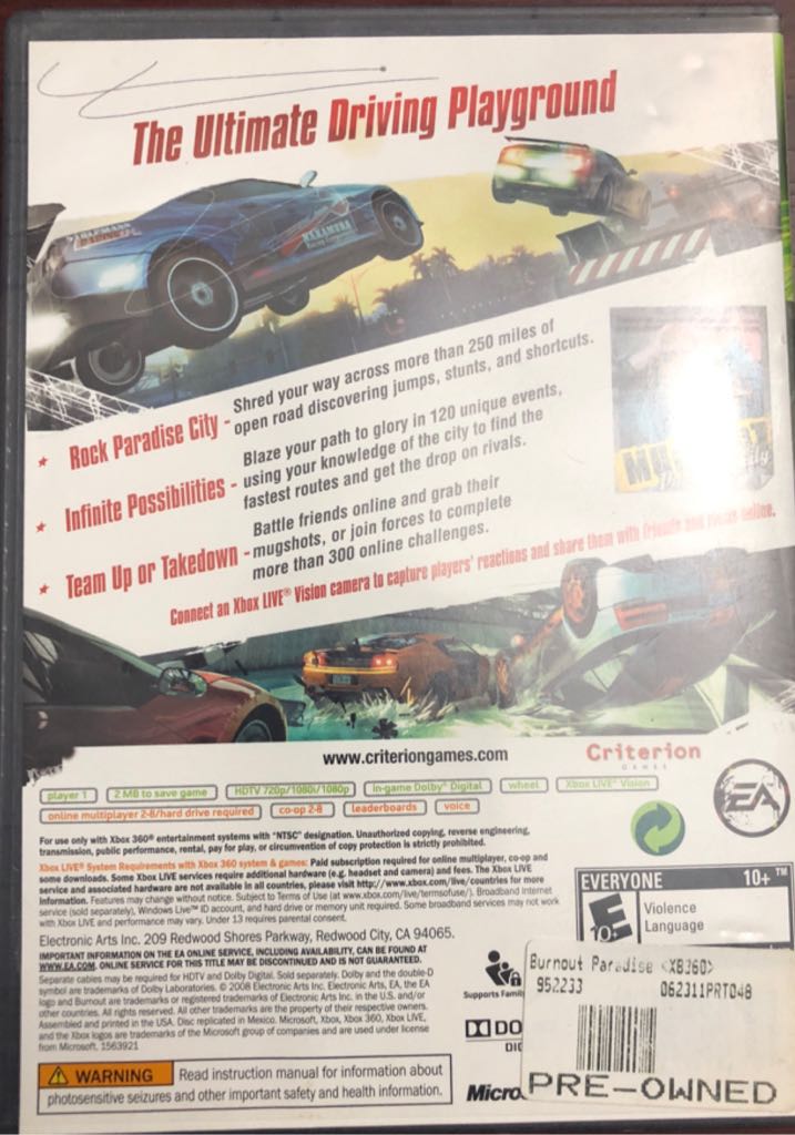 Burnout Paradise - Microsoft Xbox 360 (Electronic Arts) video game collectible - Main Image 2