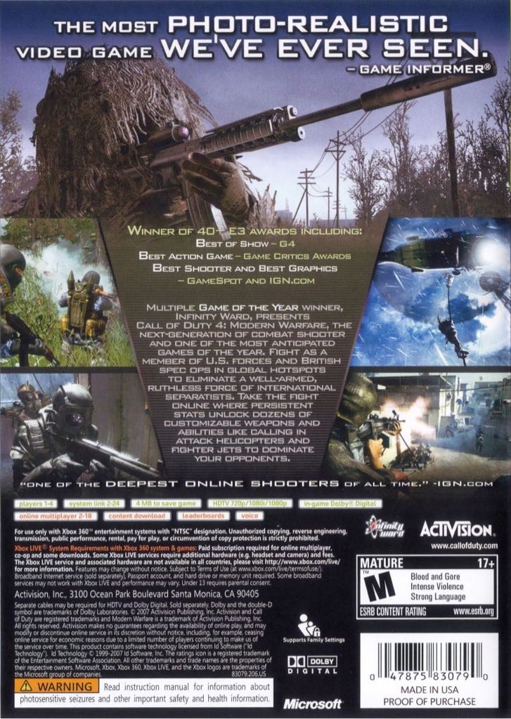 Call Of Duty 4: Modern Warfare - Microsoft Xbox 360 (Activision - 1-16) video game collectible [Barcode 0047875830790] - Main Image 2