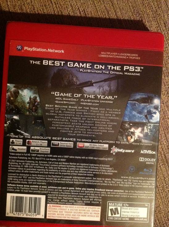 Call Of Duty 4: Modern Warfare - Sony PlayStation 3 (PS3) (Activision - 1) video game collectible [Barcode 047875840591] - Main Image 2