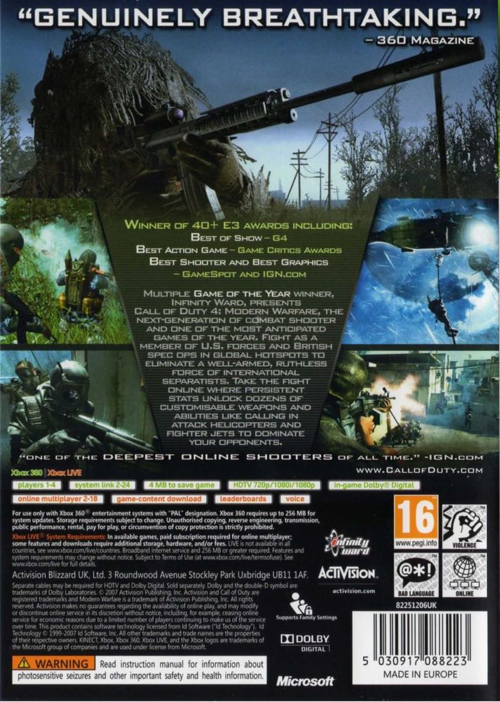 Call Of Duty 4: Modern Warfare - Microsoft Xbox 360 (Activision  - 1-4) video game collectible [Barcode 5030917047275] - Main Image 2