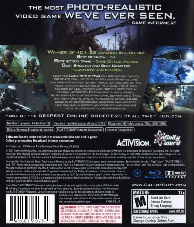 Call Of Duty 4: Modern Warfare - Sony PlayStation 3 (PS3) video game collectible [Barcode 5030917056277] - Main Image 2
