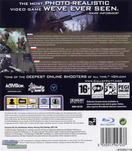 Call Of Duty 4: Modern Warfare - Sony PlayStation 3 (PS3) (Activision - 1) video game collectible [Barcode 5030917056307] - Main Image 2