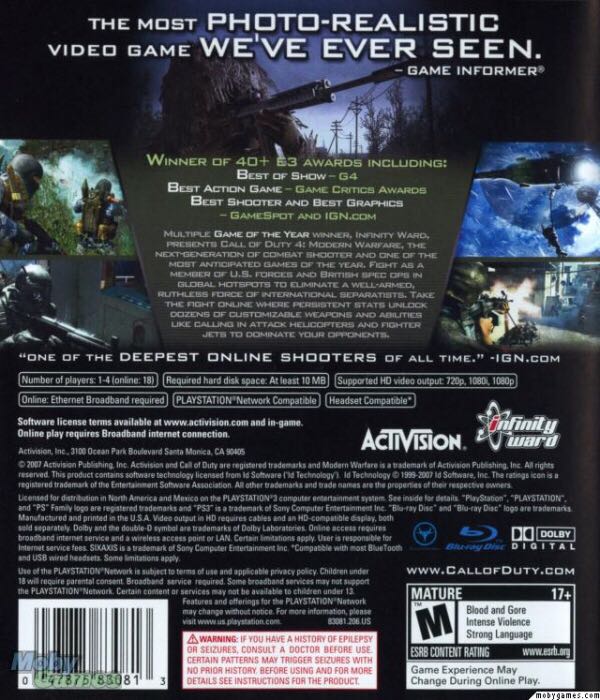 Call Of Duty 4: Modern Warfare Platinum - Sony PlayStation 3 (PS3) (Activision - 4) video game collectible [Barcode 5030917058523] - Main Image 2