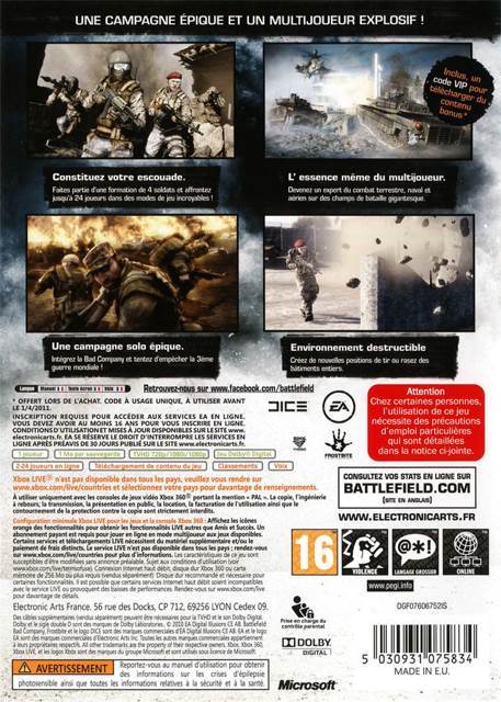 Battlefield: Bad Company 2 - Microsoft Xbox 360 (Electronic Arts - 1-4) video game collectible [Barcode 014633366365] - Main Image 2