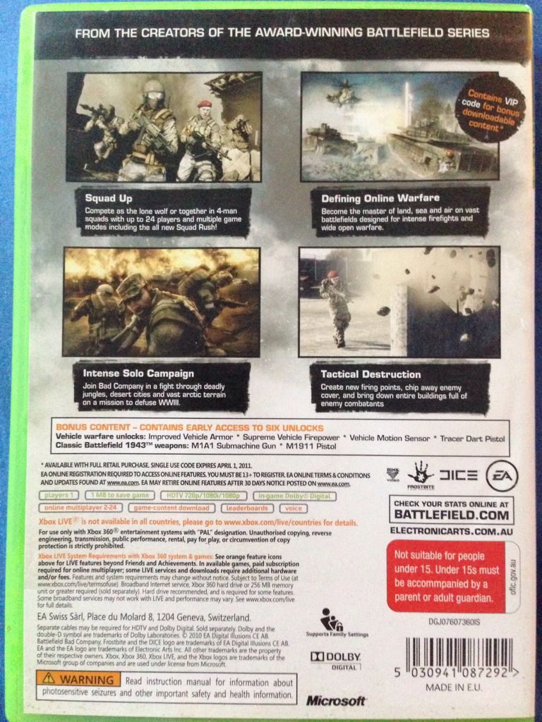 Battlefield: Bad Company 2 - Microsoft Xbox 360 (Electronic Arts/EA Games - 12) video game collectible [Barcode 5030941087292] - Main Image 2