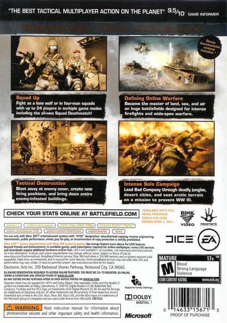 Battlefield: Bad Company 2 - Microsoft Xbox 360 (EA Games - 24) video game collectible [Barcode 5030941101660] - Main Image 2
