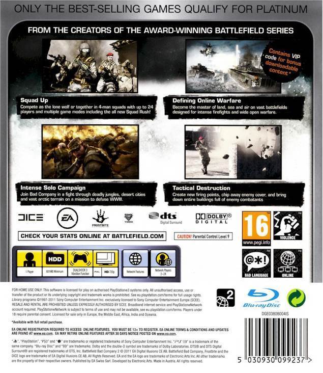 Battlefield Bad Company 2 - Platinum - Sony PlayStation 3 (PS3) (Electronic Arts - 24) video game collectible [Barcode 5030947099237] - Main Image 2