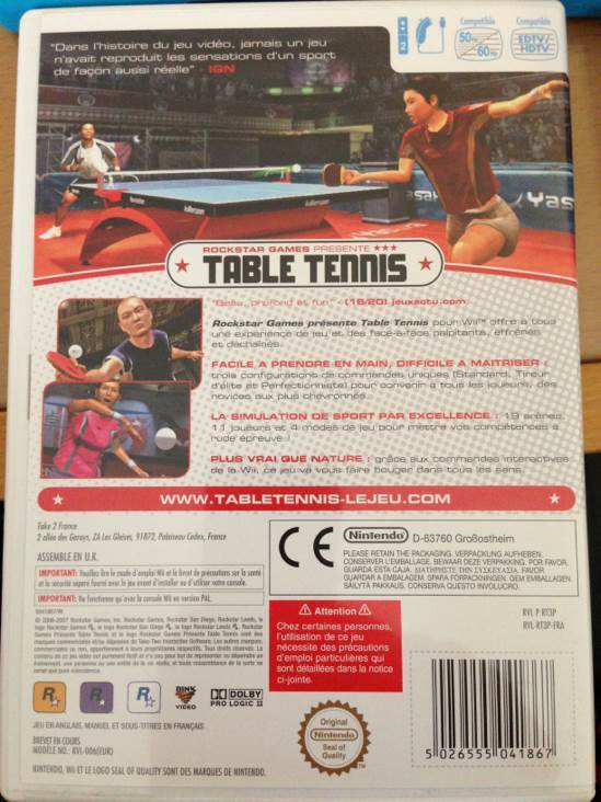 Table Tennis - Nintendo Wii (Rockstar Games - 2) video game collectible [Barcode 5026555041867] - Main Image 2