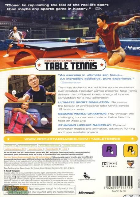 Table Tennis - Microsoft Xbox 360 (Rockstar Games - 1-2) video game collectible [Barcode 5026555245791] - Main Image 2