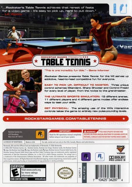 Table Tennis Complete - Nintendo Wii (Rockstar Games - 2) video game collectible [Barcode 710425342974] - Main Image 2