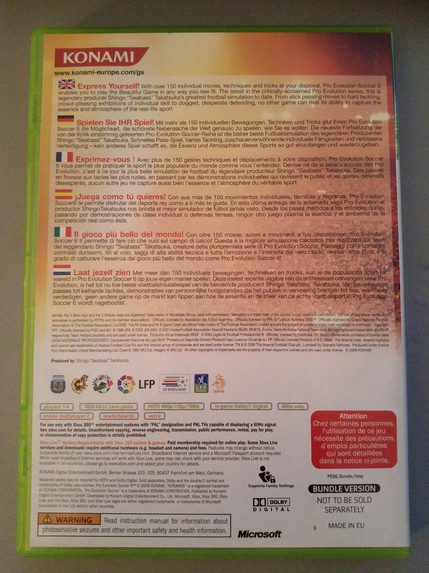 PES 6: Pro Evolution Soccer - Microsoft Xbox 360 (Konami Digital Entertainment - 1-4) video game collectible [Barcode 4012927032305] - Main Image 2