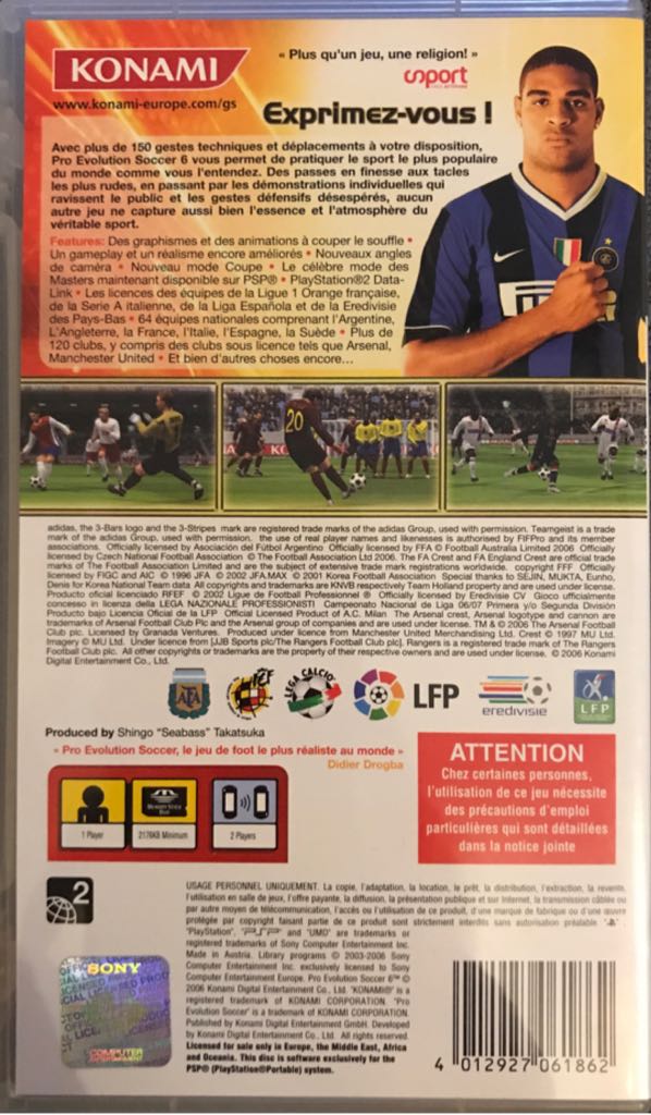 PES 6 Pro Evolution Soccer 6 - Sony PlayStation Portable (PSP) (Konami - 1) video game collectible [Barcode 4012927061862] - Main Image 2