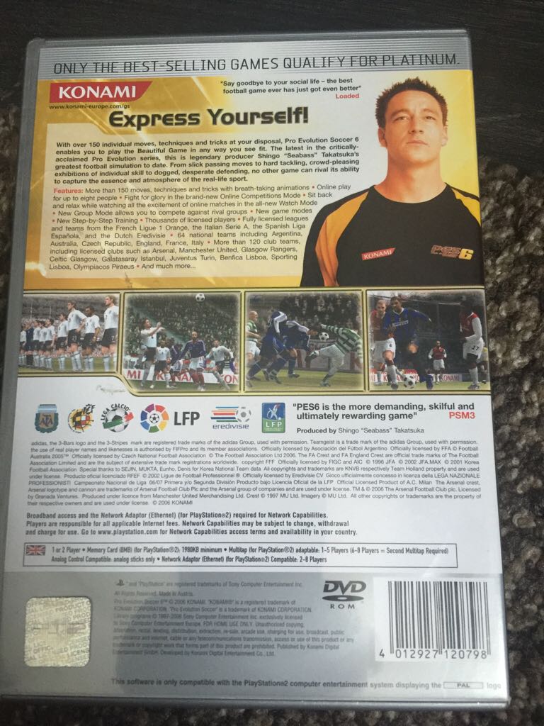 PES 6: Pro Evolution Soccer - Sony PlayStation 2 (PS2) (Konami Digital Entertainment - 1-8) video game collectible [Barcode 4012927120798] - Main Image 2