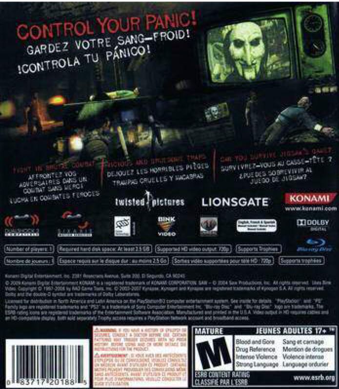 Saw 1 - Sony PlayStation 3 (PS3) (Konami - 1) video game collectible [Barcode 4012927051375] - Main Image 2
