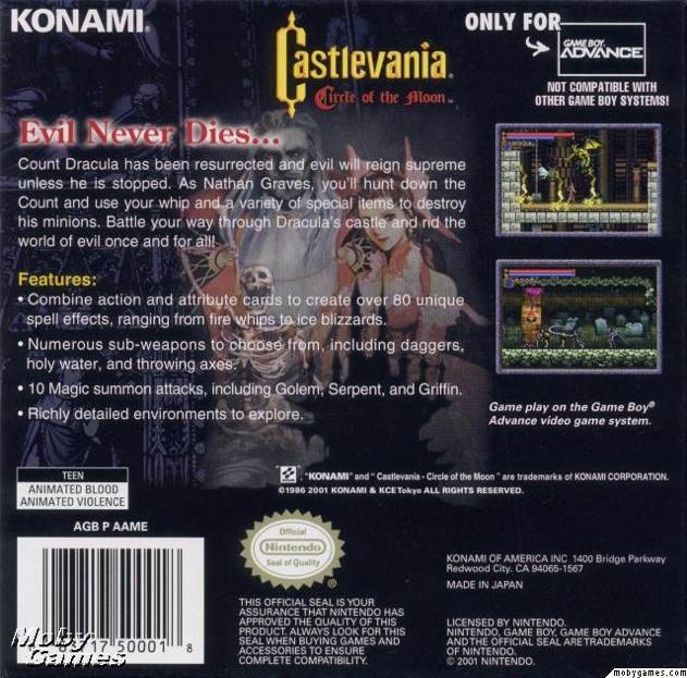 Castlevania: Circle of the Moon - Nintendo Game Boy Advance (GBA) (Konami - 1 Players) video game collectible [Barcode 4988602081565] - Main Image 2
