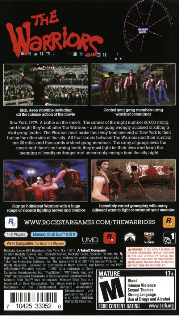 The Warriors (alleen Disc) - Sony PlayStation Portable (PSP) (Rockstar - 1-2) video game collectible [Barcode 5026555280860] - Main Image 2