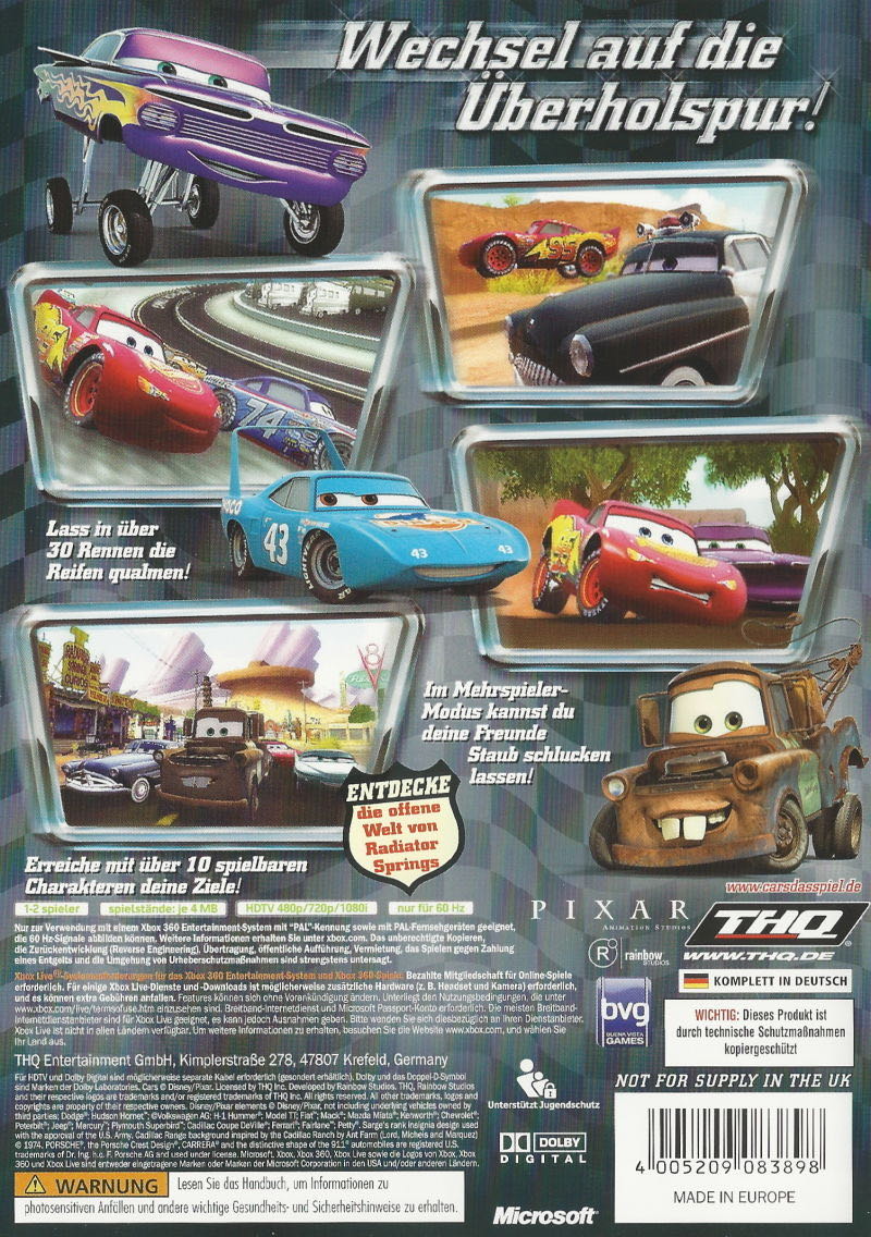 Cars - Microsoft Xbox 360 (THQ - 1-2) video game collectible [Barcode 4005209083898] - Main Image 2