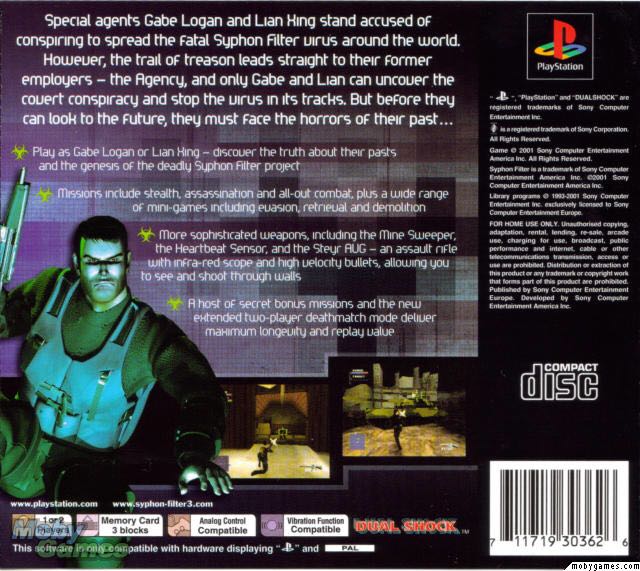 Syphon Filter 3: Sentencia Final - Sony PlayStation (989 Studios - 1-2) video game collectible [Barcode 711719303626] - Main Image 2