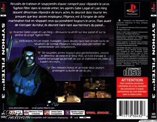 Syphon Filter 3 (PS1) - Sony PlayStation (Sony Computer Entertainment - 1-2) video game collectible [Barcode 711719304326] - Main Image 2