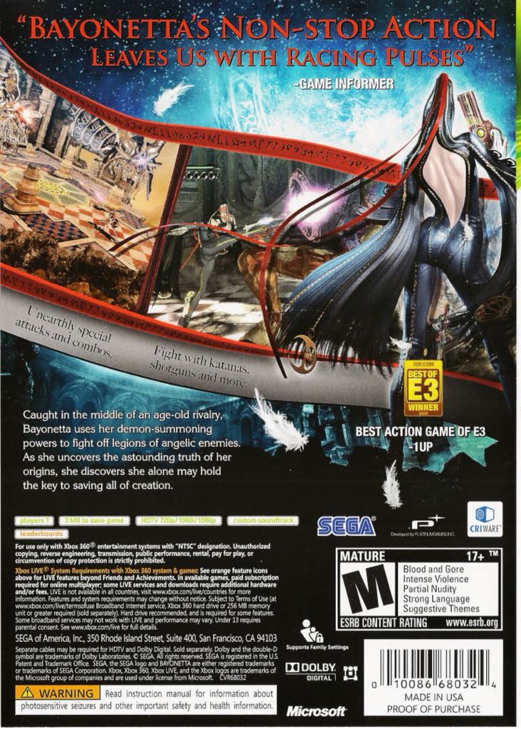 Bayonetta - Microsoft Xbox 360 (Sega - 1) video game collectible [Barcode 799007821236] - Main Image 2