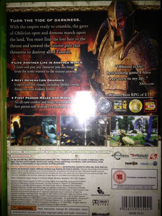 The Elder Scrolls IV: Oblivion - Microsoft Xbox 360 (2K Boston/2K - 1) video game collectible [Barcode 5026555245241] - Main Image 2