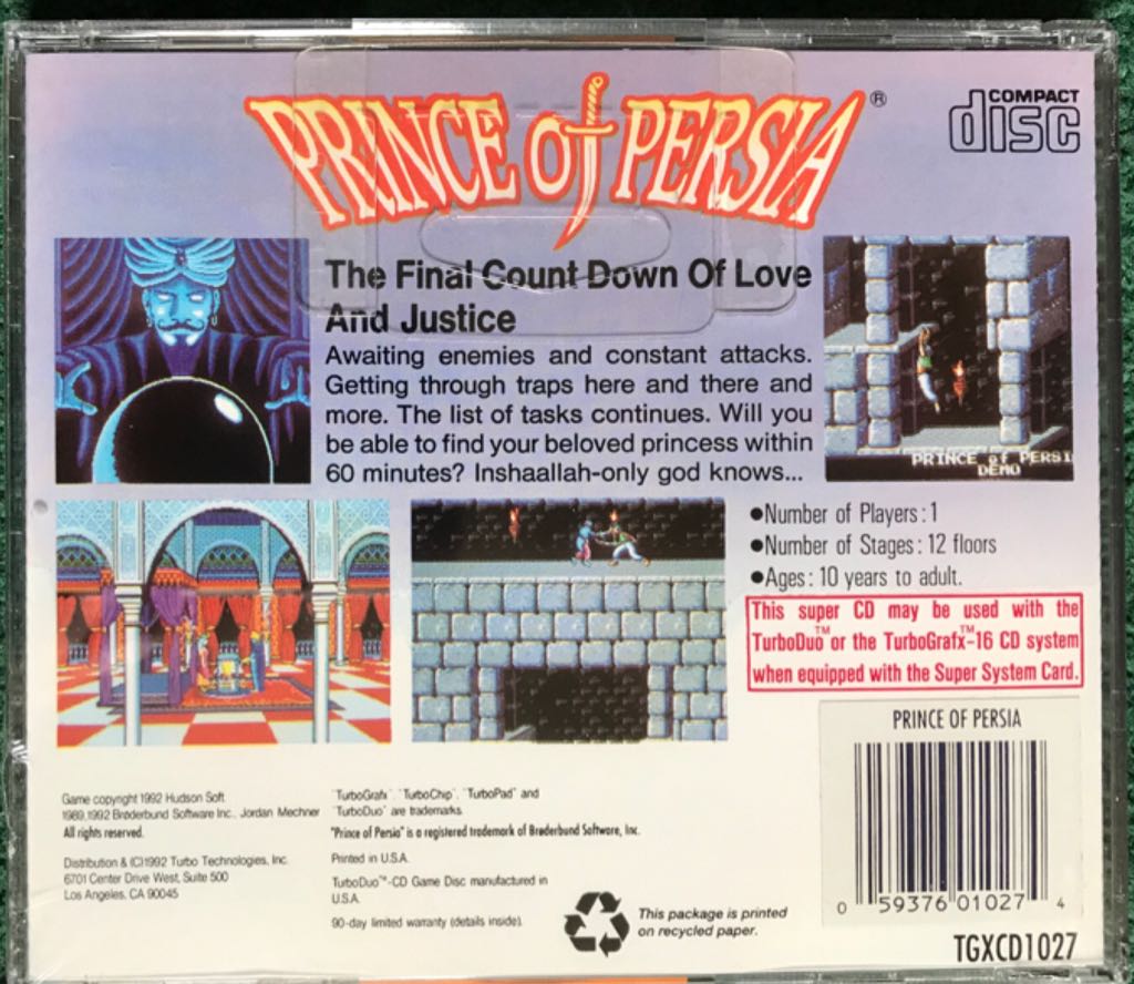 Prince of Persia - NEC TurboGrafx CD (Riverhillsoft) video game collectible [Barcode 059376010274] - Main Image 2