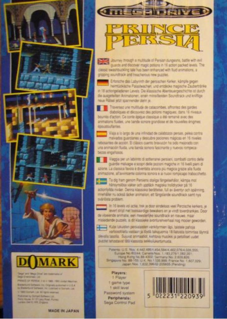 Prince of Persia - Sega Mega Drive (Domark - 1) video game collectible [Barcode 5022231220939] - Main Image 2