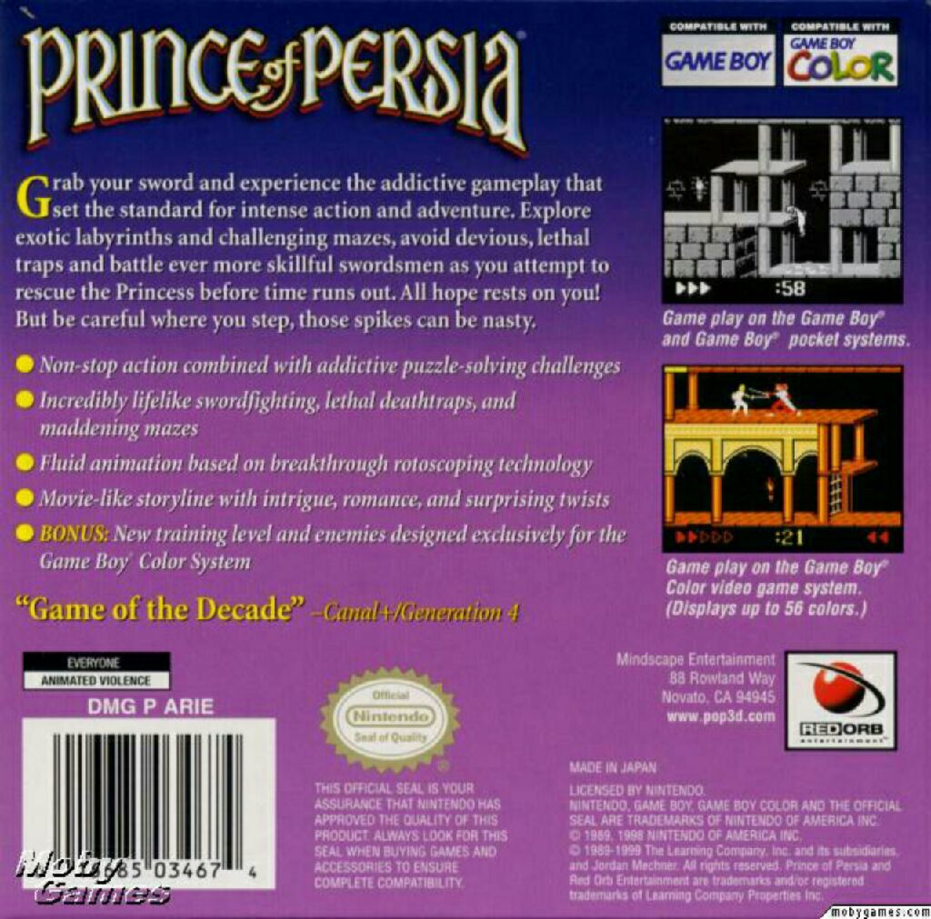 Prince of Persia - Nintendo Game Boy Color (Red Orb - 1) video game collectible [Barcode 5390102428839] - Main Image 2