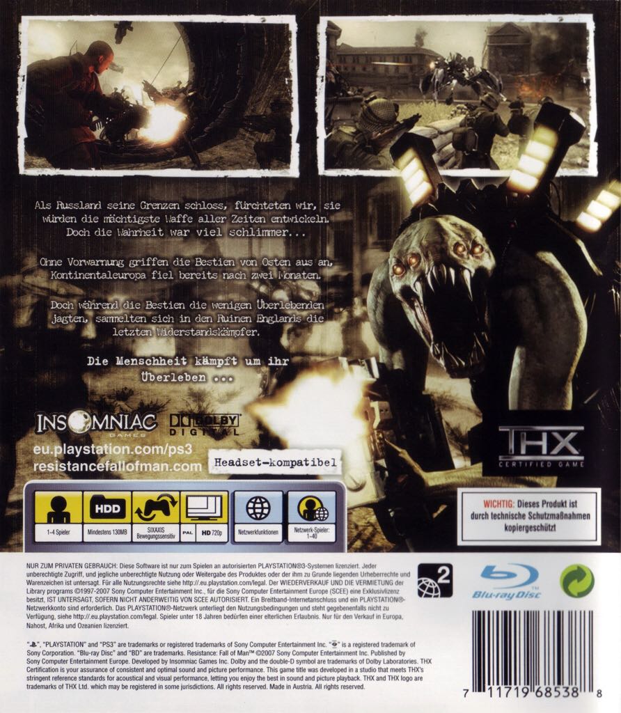 Resistance - Fall of Man - Sony PlayStation 3 (PS3) (Sony Computer Entertainment - 4) video game collectible [Barcode 711719685388] - Main Image 2