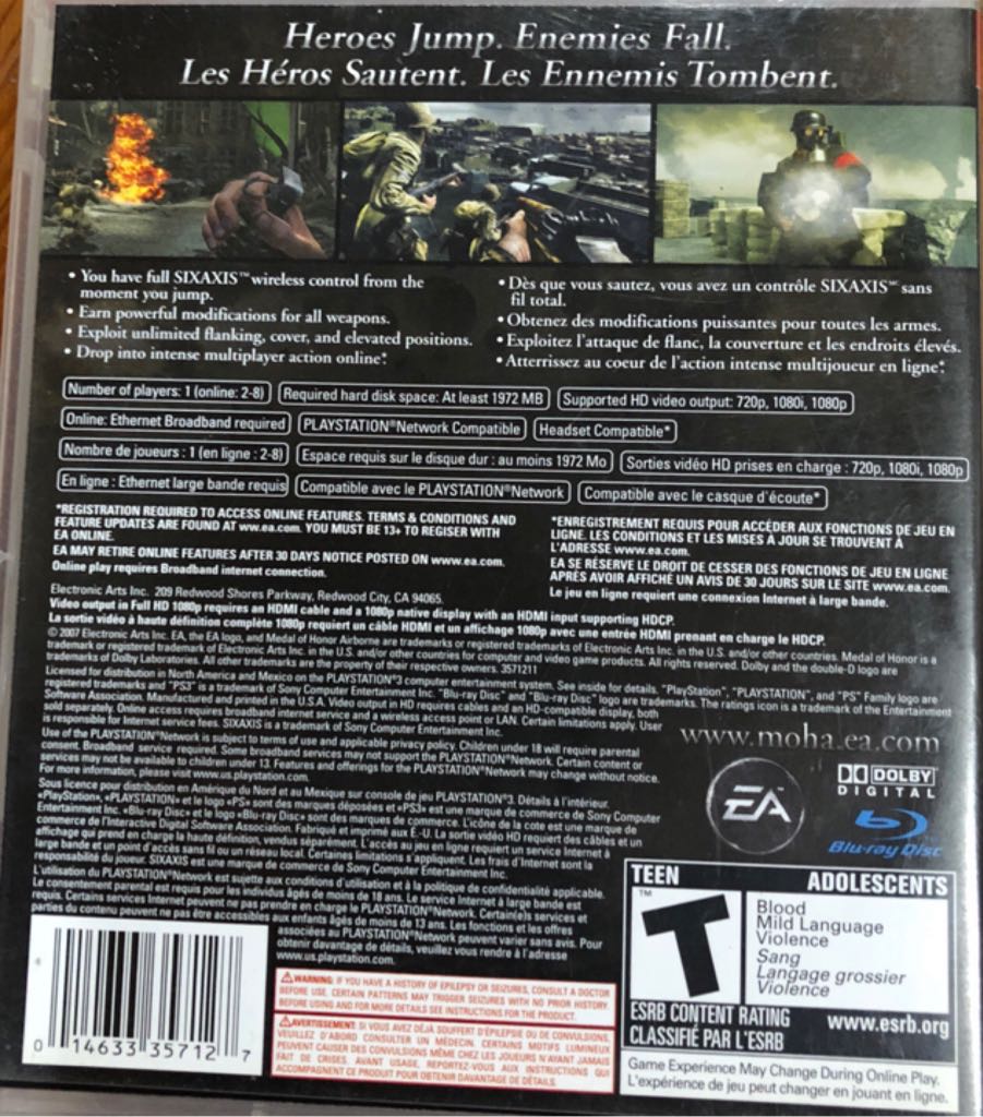 Medal Of Honor Airborne - Sony PlayStation 3 (PS3) (Electronic Arts/EA Games - 1) video game collectible [Barcode 014633357127] - Main Image 2