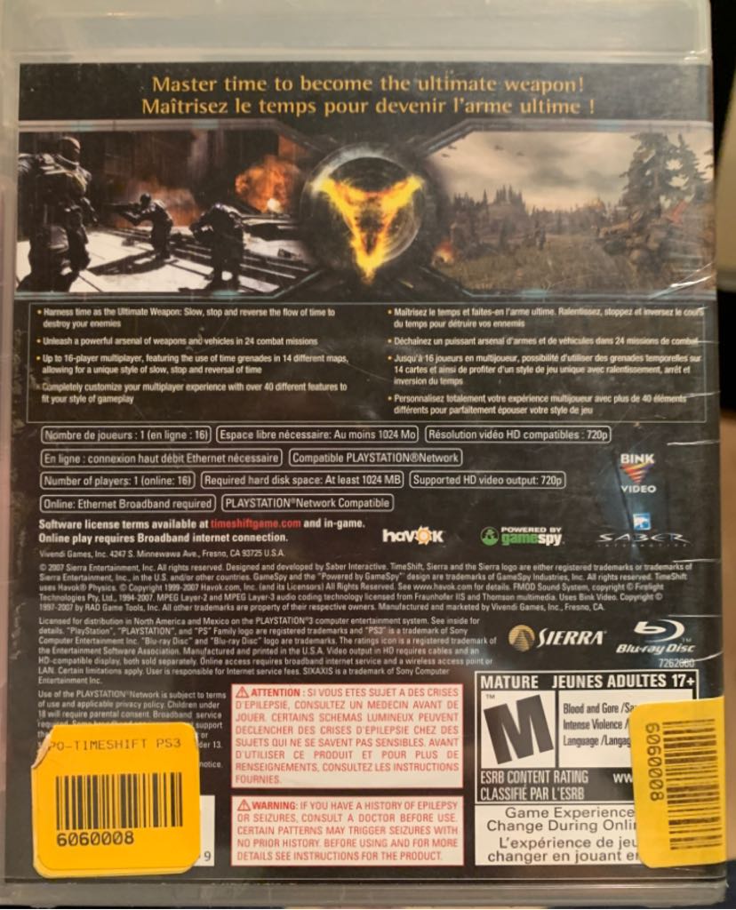Timeshift - Sony PlayStation 3 (PS3) (1) video game collectible [Barcode 3348542211759] - Main Image 2
