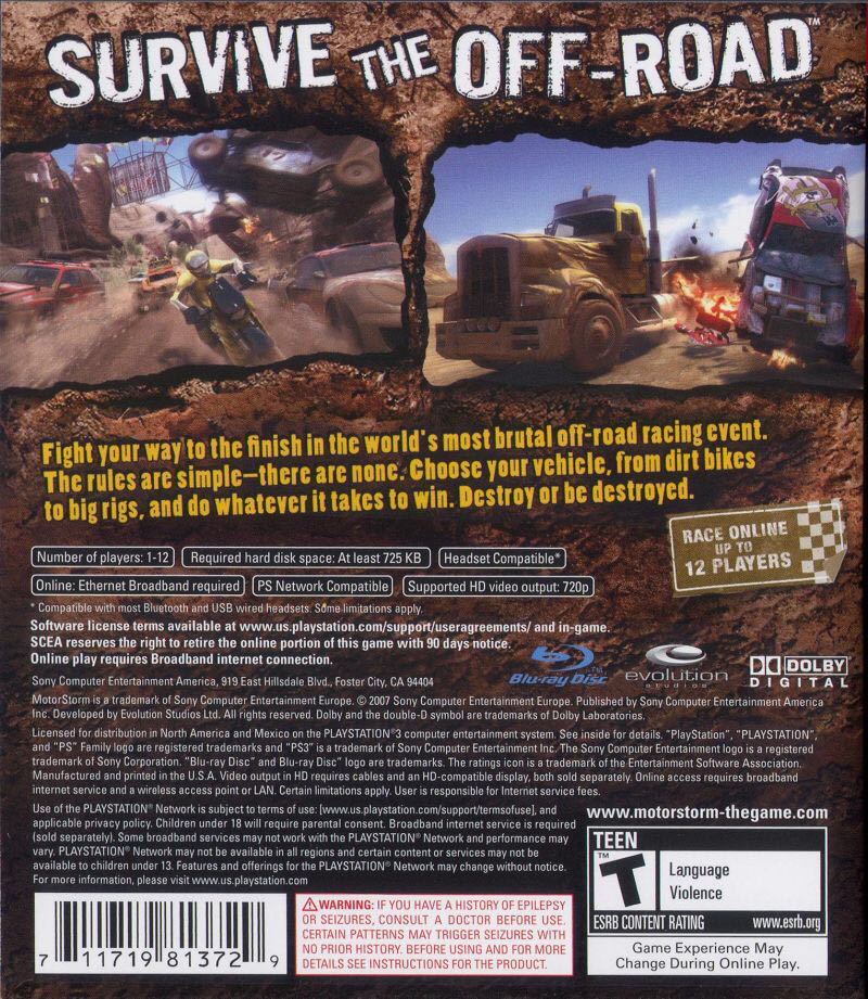 MotorStorm - Sony PlayStation 3 (PS3) (Sony Computer Entertainment - 1) video game collectible [Barcode 1718786813729] - Main Image 2
