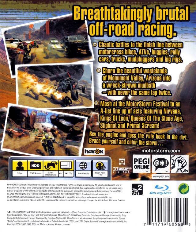 MotorStorm - Sony PlayStation 3 (PS3) (SCEE - 1) video game collectible [Barcode 6004416078855] - Main Image 2