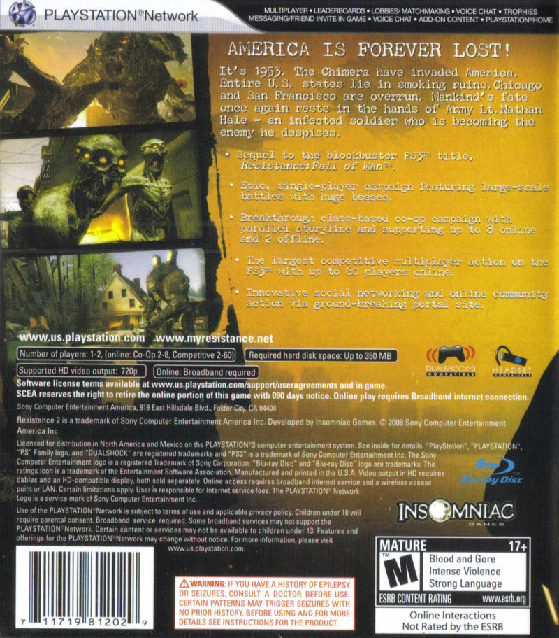 Resistance 2 - Sony PlayStation 3 (PS3) (Sony Computer Entertainment - 2) video game collectible [Barcode 4948872960557] - Main Image 2